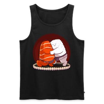 Japanese Sumo Sushi Salmon Hug Maki Nigiri Sashimi - Débardeur bio Premium Homme - noir - Devant - AI Model Male 178 light (178cm)