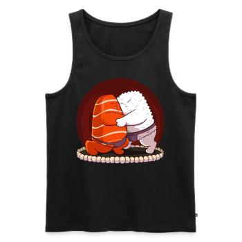 Japanese Sumo Sushi Salmon Hug Maki Nigiri Sashimi - Débardeur bio Premium Homme - noir - Devant - AI Model Male 178 light (178cm)