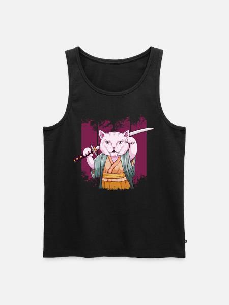 Japanese Samurai Maneki Neko Cat Katana Aesthetic - Men's Premium Organic Tank Top - black