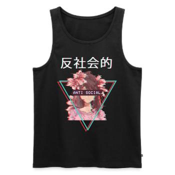 Antisocial Anime Girl Waifu Vaporwave Aesthetic - Débardeur bio Premium Homme - noir - Devant - AI Model Male 178 light (178cm)