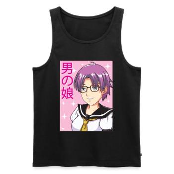 Trangender Anime Boy Femboy Aesthetic LGBTQ Gay - Débardeur bio Premium Homme - noir - Devant - AI Model Male 178 light (178cm)