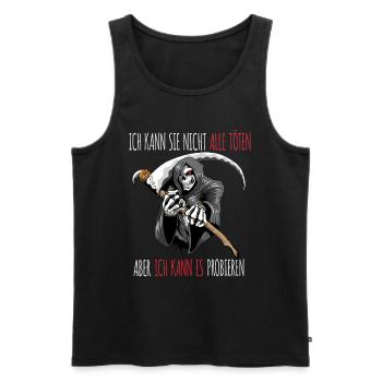 Sensenmann Tot Lustiger Spruch Ironie Sense Spaß - Männer Premium Bio Tank Top - Schwarz - Vorne - AI Model Male 178 light (178cm)