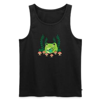 Cottagecore Aesthetic Frog Garden Mushroom - Men's Premium Organic Tank Top - black - Front - Michal (187cm)