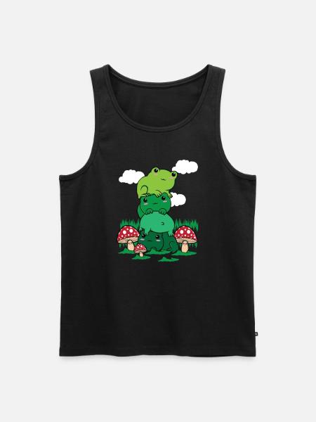 Cottagecore Aesthetic Kawaii Frog Pile Mushroom - Men's Premium Organic Tank Top - black