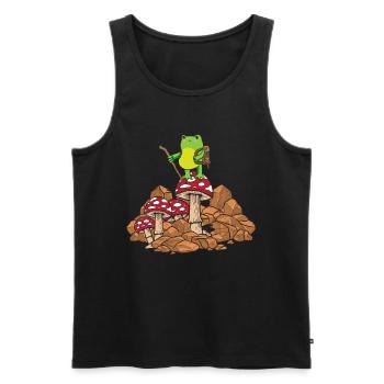 Cottagecore Aesthetic Kawaii Frosch Hiking Pilz - Männer Premium Bio Tank Top - Schwarz - Vorne - Michal (187cm)