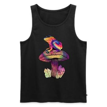 Cottagecore Esthétique Psychédélique Grenouille Champignon - Débardeur bio Premium Homme - noir - Devant - Michal (187cm)