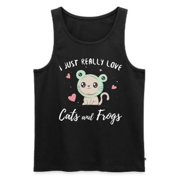 Cottagecore Aesthetic I Just Love Cats And Frogs - Débardeur bio Premium Homme - noir - Devant - Michal (187cm)
