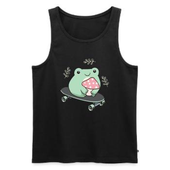 Cottagecore Aesthetic Kawaii Skateboarding Frog - Men's Premium Organic Tank Top - black - Front - AI Model Male 178 light (178cm)