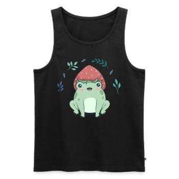 Cottagecore Aesthetic Kawaii Frog Strawberry Hat - Men's Premium Organic Tank Top - black - Front - Michal (187cm)