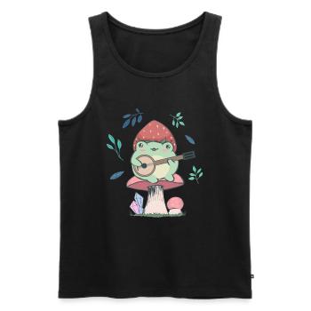 Cottagecore Aesthetic Kawaii Frosch Spielt Banjo - Männer Premium Bio Tank Top - Schwarz - Vorne - AI Model Male 178 light (178cm)