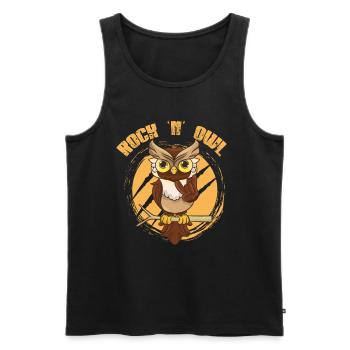 Hibou Rock’n’Owl comme Rock n Roll Born to be Rock - Débardeur bio Premium Homme - noir - Devant - Michal (187cm)