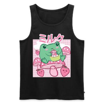 Cottagecore Aesthetic Frosch Trinkt Japanese Milk - Männer Premium Bio Tank Top - Schwarz - Vorne - AI Model Male 178 light (178cm)