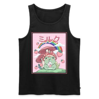 Cottagecore Aesthetic Frosch Trinkt Japanese Milk - Männer Premium Bio Tank Top - Schwarz - Vorne - AI Model Male 178 light (178cm)