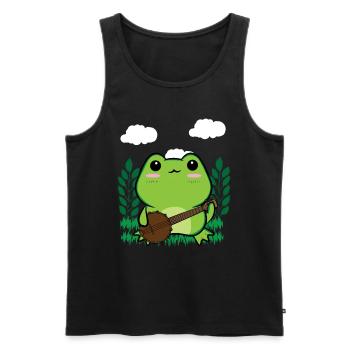 Cottagecore Aesthetic Kawaii Frosch spielt Banjo - Männer Premium Bio Tank Top - Schwarz - Vorne - Michal (187cm)