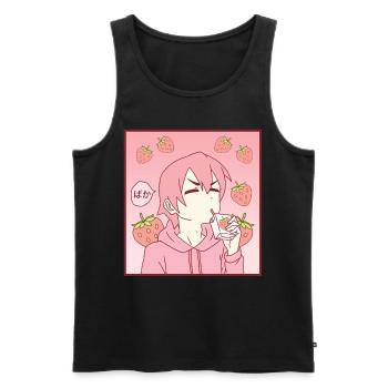 Femboy Anime Boy Baka buvant du lait de fraise - Débardeur bio Premium Homme - noir - Devant - AI Model Male 178 light (178cm)