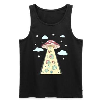 Cottagecore Aesthetic Alien UFO Kidnapping Frog - Men's Premium Organic Tank Top - black - Front - AI Model Male 178 light (178cm)