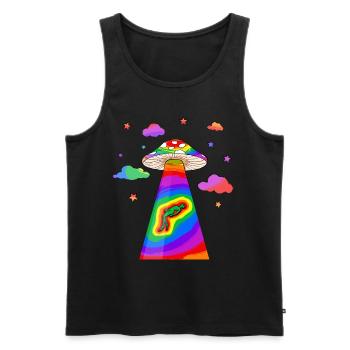 Kidcore Aesthetic Alien UFO Kidnapping Mushroom - Men's Premium Organic Tank Top - black - Front - AI Model Male 178 light (178cm)