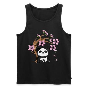 Panda Bear Tree Cherry Blossom Bamboo Happy Panda - Men's Premium Organic Tank Top - black - Front - Michal (187cm)
