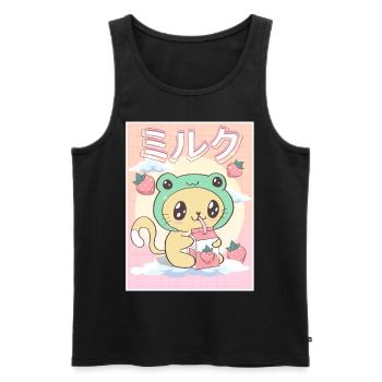 Japanese Aesthetic Kawaii Katze Frog Erdbeermilch - Männer Premium Bio Tank Top - Schwarz - Vorne - AI Model Male 178 light (178cm)