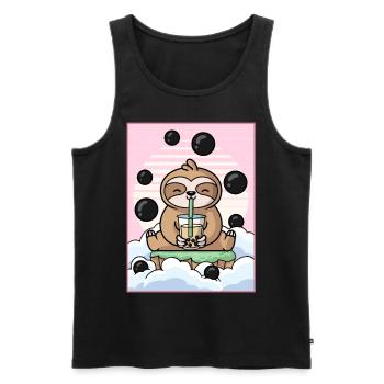 Japanese Aesthetic Kawaii Faultier Boba-Milchtee G - Männer Premium Bio Tank Top - Schwarz - Vorne - AI Model Male 178 light (178cm)