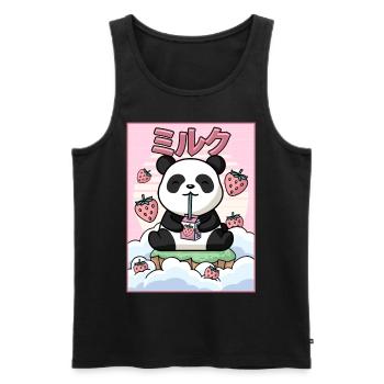 Japanese Aesthetic Kawaii Panda Bär Erdbeermilch G - Männer Premium Bio Tank Top - Schwarz - Vorne - AI Model Male 178 light (178cm)