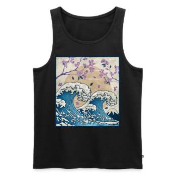 Esthétique japonaise Kanagawa Wave Cherry Blossom Ge - Débardeur bio Premium Homme - noir - Devant - Michal (187cm)