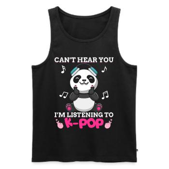 Kpop Kawaii Panda Bear J’écoute de la musique K-pop - Débardeur bio Premium Homme - noir - Devant - AI Model Male 178 light (178cm)
