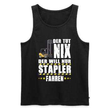 DER TUT NIX DER WILL NUR STAPLER FAHREN - Männer Premium Bio Tank Top - Schwarz - Vorne - Michal (187cm)