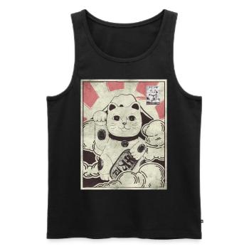 Esthétique japonaise Maneki Neko Cat timbre-poste - Débardeur bio Premium Homme - noir - Devant - AI Model Male 178 light (178cm)