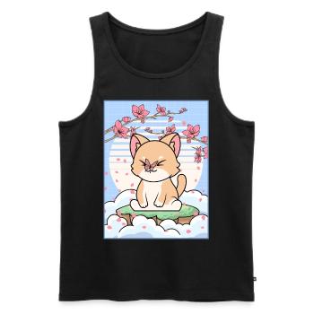 Esthétique japonaise Kawaii Chat Cherry Blossom Gesche - Débardeur bio Premium Homme - noir - Devant - Michal (187cm)