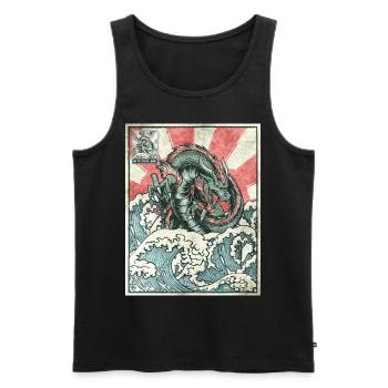 Dragon Kanagawa Wave Stamp Japanese Aesthetic - Men's Premium Organic Tank Top - black - Front - Michal (187cm)