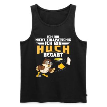 Eule Pechvogel Huch begabt und nicht tollpatschig - Männer Premium Bio Tank Top - Schwarz - Vorne - AI Model Male 178 light (178cm)
