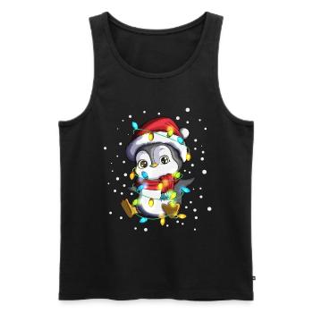 Penguin Christmas Hat Christmas Lights - Men's Premium Organic Tank Top - black - Front - AI Model Male 178 light (178cm)