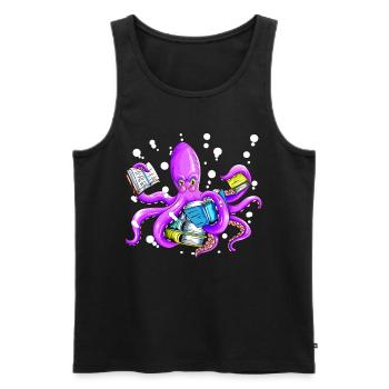 Octopus de lecture à 8 bras pour de nombreux fans de lecteurs - Débardeur bio Premium Homme - noir - Devant - AI Model Male 178 light (178cm)