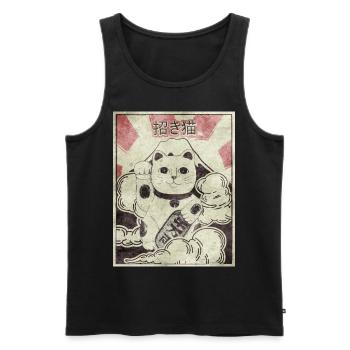 Maneki Neko Cat Japonais Esthétique Vintage Ges - Débardeur bio Premium Homme - noir - Devant - Michal (187cm)