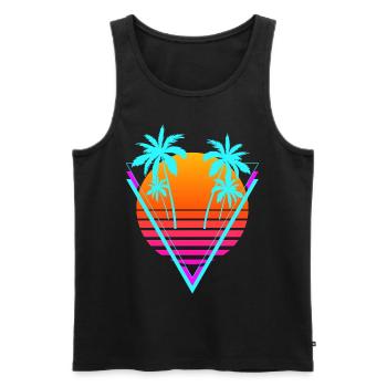 Vaporwave Esthétique Rétro Sunset Palm - Débardeur bio Premium Homme - noir - Devant - Michal (187cm)