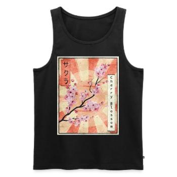 Sakura Cherry Blossom Japanese Aesthetic Gift - Men's Premium Organic Tank Top - black - Front - AI Model Male 178 light (178cm)
