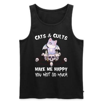 Les chats et les sectes me rendent heureux Tu ne es pas - Débardeur bio Premium Homme - noir - Devant - AI Model Male 178 light (178cm)