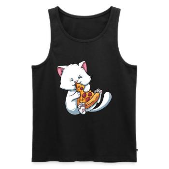 Chaton mange de la pizza - Débardeur bio Premium Homme - noir - Devant - AI Model Male 178 light (178cm)