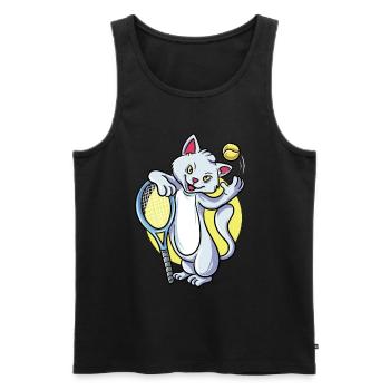 Tennis Katze - Männer Premium Bio Tank Top - Schwarz - Vorne - AI Model Male 178 light (178cm)