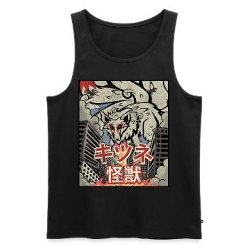 Kaiju Kitsune Nine-tailed Fox Kanagawa Wave - Men's Premium Organic Tank Top - black - Front - AI Model Male 178 light (178cm)