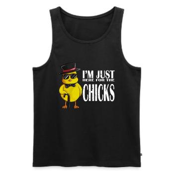 Je suis juste ici pour le motif de poulet Chicks Chicks - Débardeur bio Premium Homme - noir - Devant - AI Model Male 178 light (178cm)
