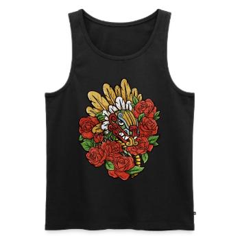 Quetzalcoatl Roses Ancient Aztec Serpent Maya - Men's Premium Organic Tank Top - black - Front - AI Model Male 178 light (178cm)