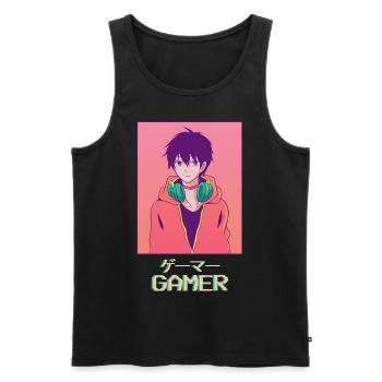 Gamer Anime Junge Japanisch Vaporwave Ästhetisches - Männer Premium Bio Tank Top - Schwarz - Vorne - Michal (187cm)