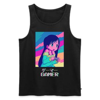 Gamer Anime Girl Japanisch Vaporwave Ästhetisches - Männer Premium Bio Tank Top - Schwarz - Vorne - Michal (187cm)