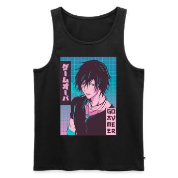 Game Over Anime Boy Jajpanese Vaporwave Aesthetic - Men's Premium Organic Tank Top - black - Front - AI Model Male 178 light (178cm)
