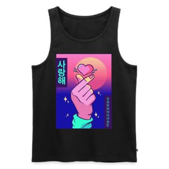 Finger Herz Vaporwave Ästhetische Saranghae Gesche - Männer Premium Bio Tank Top - Schwarz - Vorne - Michal (187cm)