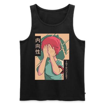 Anime introverti Jeune Vaporwave Esthétique - Débardeur bio Premium Homme - noir - Devant - AI Model Male 178 light (178cm)