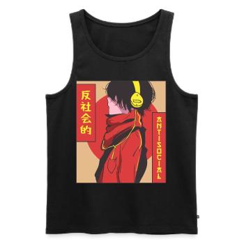 Antisocial Anime Boy Vaporwave Esthétique Ge - Débardeur bio Premium Homme - noir - Devant - AI Model Male 178 light (178cm)