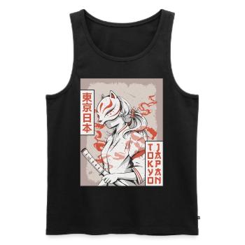 Samurai Anime Girl Kitsune Masque Tokyo Japon Ge - Débardeur bio Premium Homme - noir - Devant - Michal (187cm)